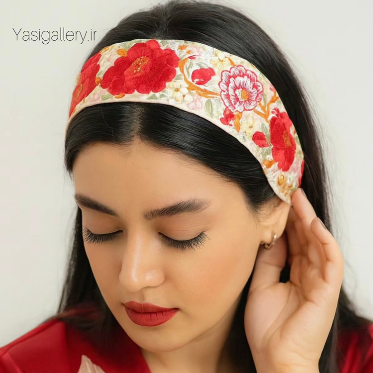 هدبند تافته سوزندوزی محصولی خاص - هدبند یاسی گالری