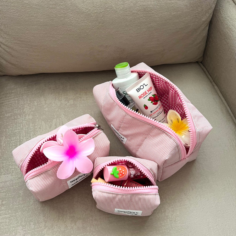 میکاپ بگ نظم دهنده پارچه ای راه راه صورتی |یاسی گالری